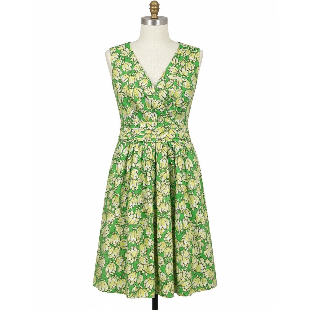 Atelier Womens 14 Green Floral Fit Flare Dress Cottagecore Garden Party Bow Back